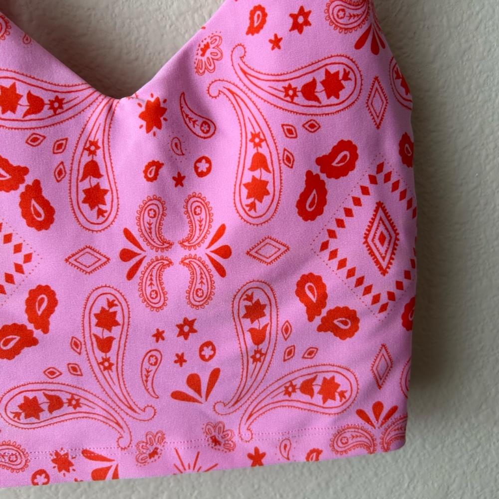 Aerie Offline Real Me Sports Bra Low Key LongLine Recharge Pink Paisley Size XS - Picture 6 of 15